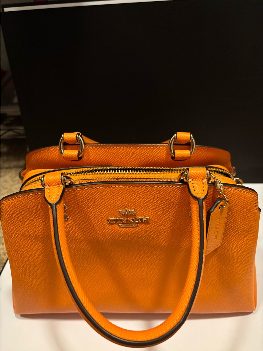 Coach OrangeMini  Pebbled Leather Satchel with Gold Hardware